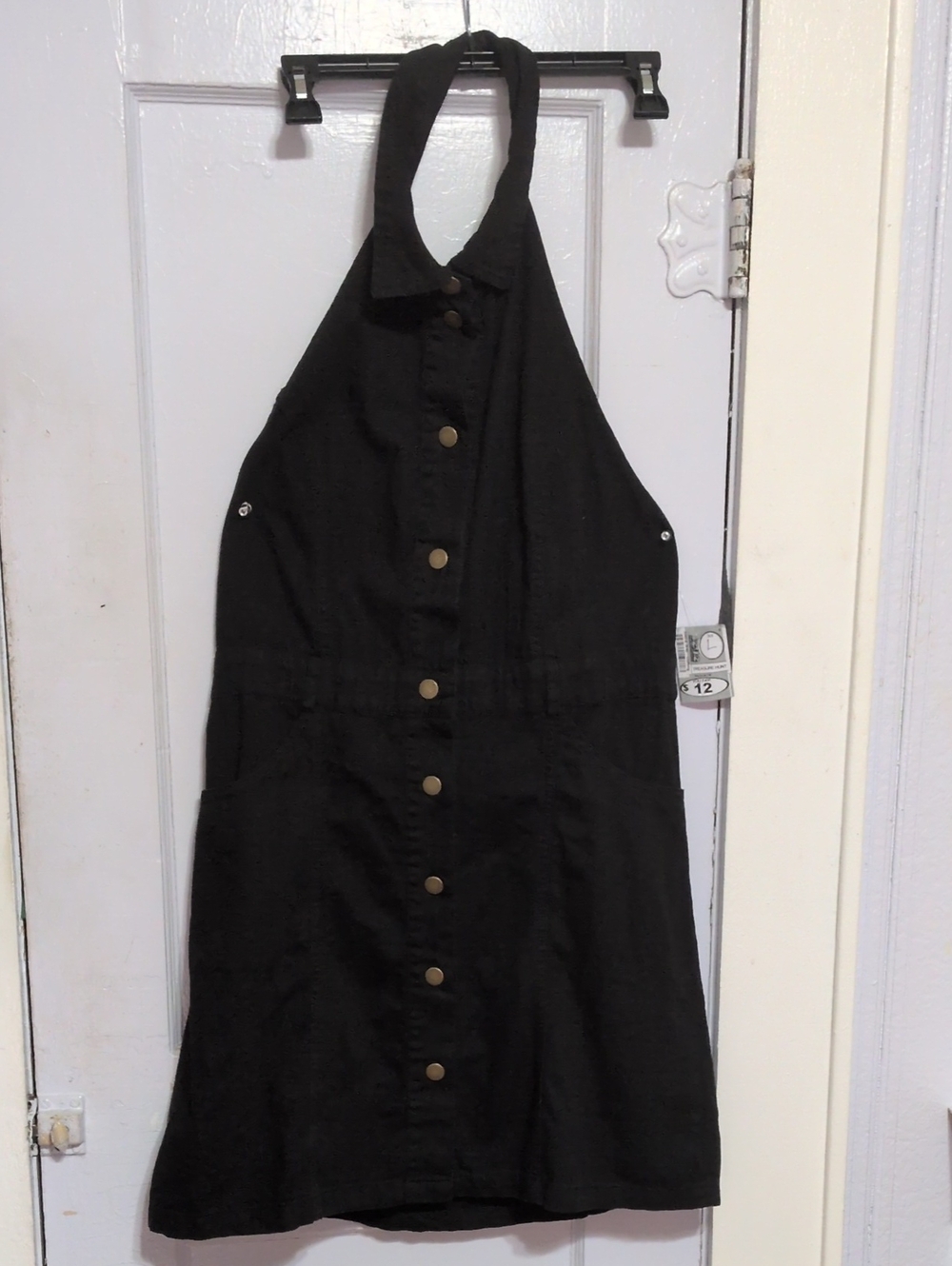 Free People Black Halter Button-Front Mini Dress